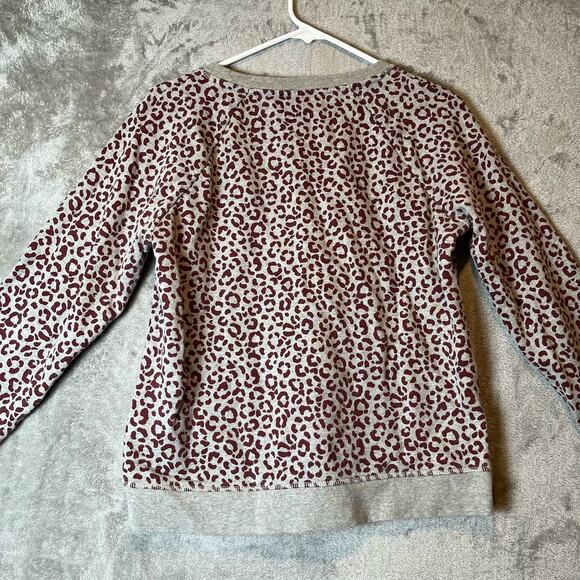 Boden Sz Small Animal Stamp Leopard Gray Maroon Long‎ Sleeve Sweatshirt Women's - Picture 3 of 6